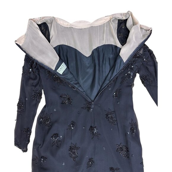 Exquisite Oleg Cassini silk dress with incredible beading and sheer illusion - Picture 7 of 9